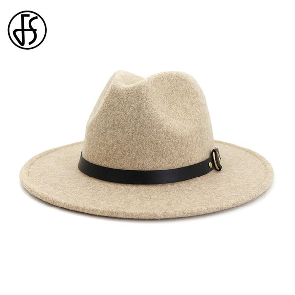 

fs beige white wool jazz fedora hat for women men winter felt cap wide brim ladies trilby chapeu hats godfather caps, Blue;gray