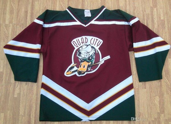 

custom jersey 5xl 6xl wilkes quad city mallards white hockey jersey embroidery stitched customize any number and name jerseys, Black;red