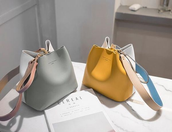 

designer luxury handbags purses women fashion bucket bag with designer contrast color and 3 color sweet lady nice cow classic hand bag#