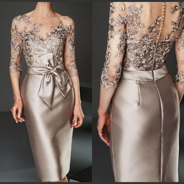 

2020 elegant lace appliqued sheath mother of the bride dress plus size 3/4 long sleeves knee-length mother formal wedding guest gown, Black;red
