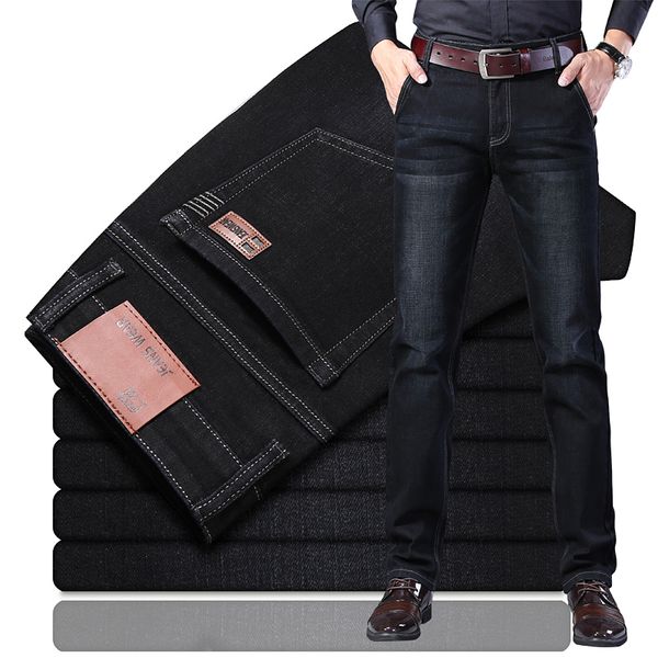 

large big size men's warm black jeans fashion business classic style straight elastic jeans denim pants trousers male clothes, Blue