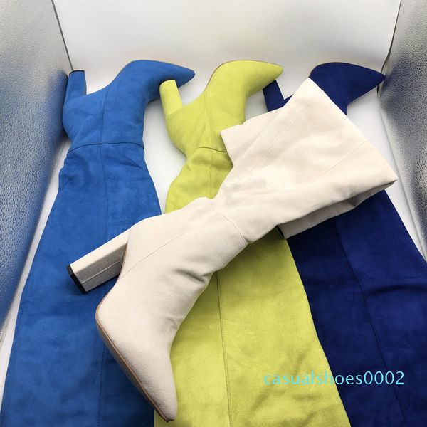 

mstacchi women faux suede over the knee high slouchy pointy toe chunky heel slouch long boots ladies winter heeled shoes c02, Black