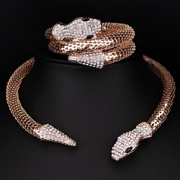 

2019 classic punk jewelry gold/silver plated crystal snake shape necklace rhinestone collar necklace statement for women x1637