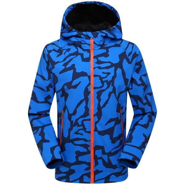 

outdoor soft shell jacket waterproof anti-fouling warm men plus velvet thick coat mountaineering, Blue;black