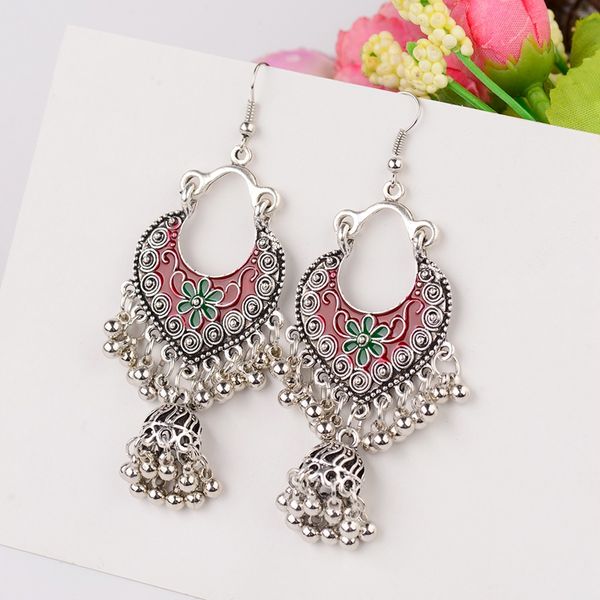

oiquei 2019 gypsy jewelry flower carved dangle earrings for women boho ethnic sliver small bells tassel statement earring, Silver