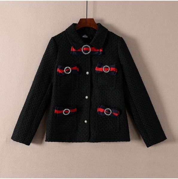 

new spring of 2020 54 003 lady set auger bowknot short coat lapels, Black;brown