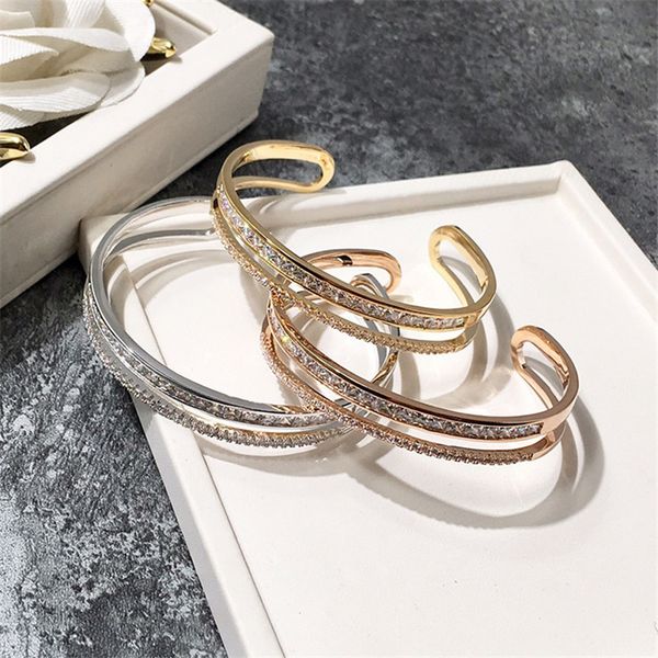 

2020 new delicate fashion versatile three-layer bracelets simple classic open adjustable bracelet jewelry accessories for women, Black