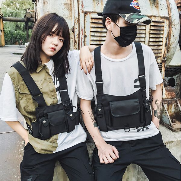 

vest pouch large capacity fashion tactical rig chest bag waist belt with shoulder strap nylon multi pockets hip hop