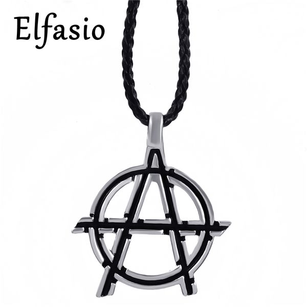 

mens boys anarchy symbol silver black pendant with leather necklace jewelry lp216