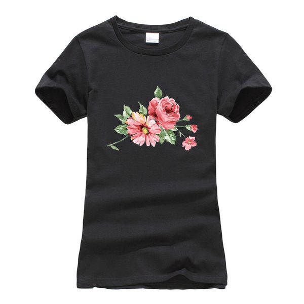 

2019 summer ink flowers printed t shirt o-neck short sleeve t-shirt women chinese style streetwear tee shirts femme hipster, White