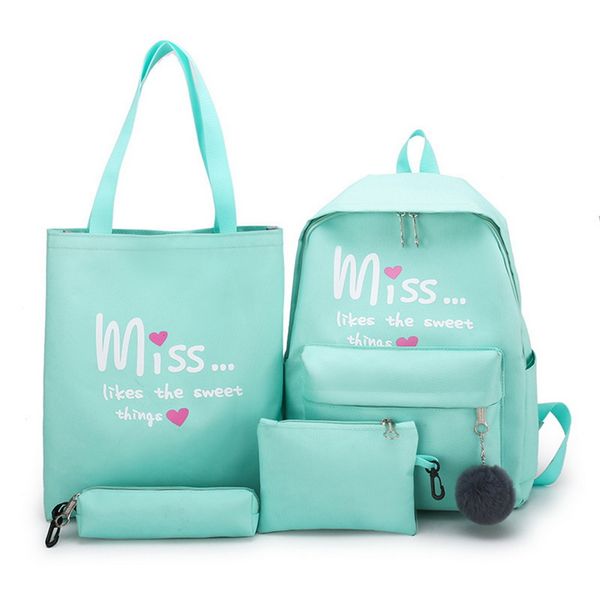 

women canvas 4pcs/set school backpacks college schoolbag fashion bagpack for teenager girl boys rucksack moclila shoulder bag