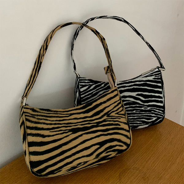 

2020 retro women shoulder bag velvet zebra print female messenger bag ladies casual zipper shoulder sac main femme