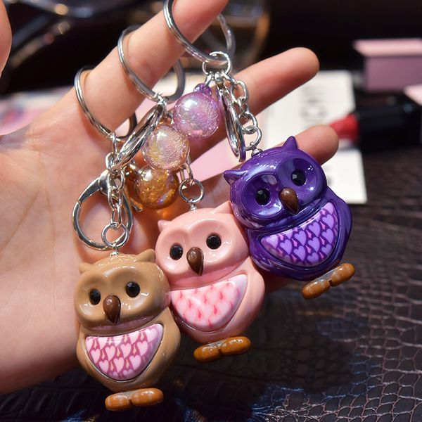 

fashion jewelry owl keychain bright acrylic keyring key holders for women bag accessories cute animal car key chain gift pendant, Silver