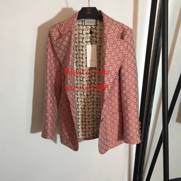 

2019 women uit coat pink ingle brea ted letter jacquard lapel long leeve blazer women top fa hion coat jacket women clothe ll 6