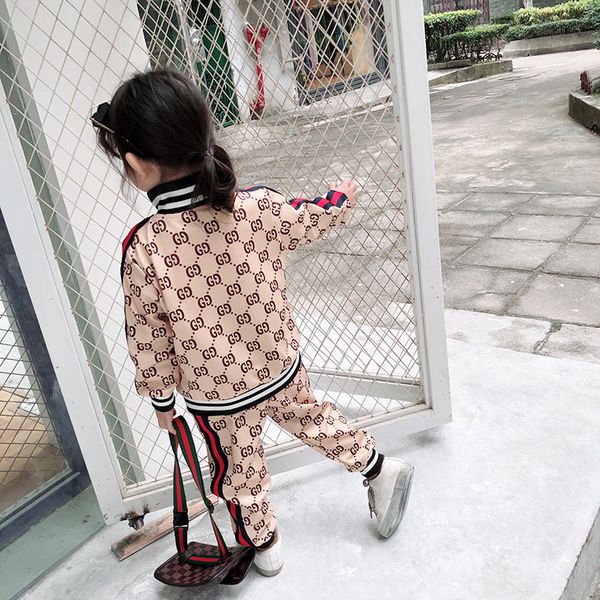 

kids designer clothing sets 2019 new luxury print tracksuit fashion letter jackets joggerscasual sports styles sweatshirts boys and girls, White