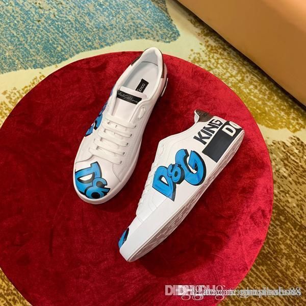 

new men's luxury shoes white leather graffiti print flat sneakers men's painted leather tail soft rubber sneakers, Black