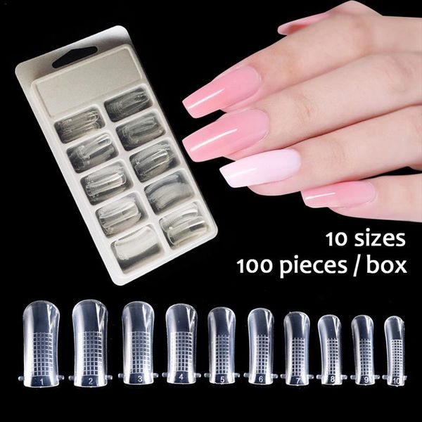 

100pcs/box 10 kinds of crystal nails fake nails system form uv gel acrylic nail mold artificial nail tip with scale, Red;gold