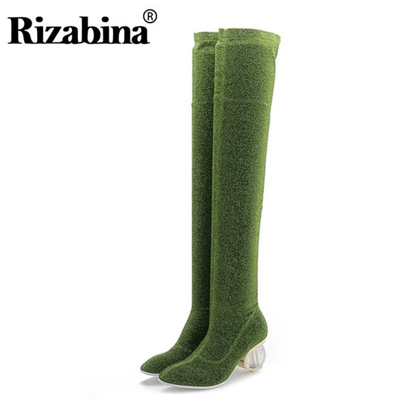 

rizabina 2020 new arrival women over knee boots fashion high heel winter shoes street lady daily stretch boots size 34-44, Black