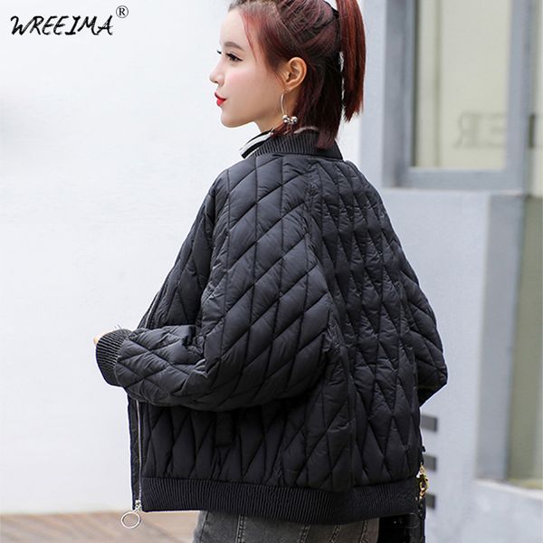 

wreeima2018 winter jacket women plus size parkas thicken outerwear solid bright coats short female slim cotton padded basic, Black