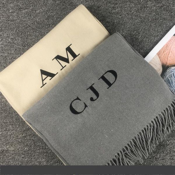 

20 цвет персонализированные твердые кисточкой для женщин шарф вышивка пользовательские кашемир зима леди девушки шаль шарф заявление подарок, Blue;gray