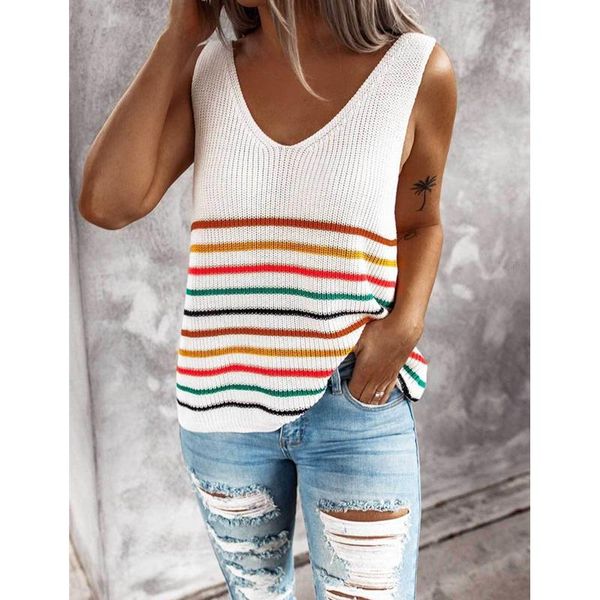 

sleeveless woman sweaters striped v neck women pullover autumn 2020 womens clothing korean style y0623a, White;black