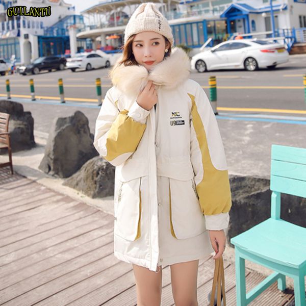 

2019 winter jacket women plus size 2xl womens parkas big pocket padded coats fashion casual fur hooded long coat winter outerwea, Black