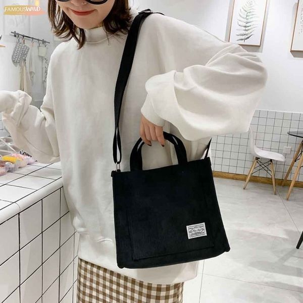 

women corduroy zipper shoulder bag cotton canvas handbag casual tote casual female eco crossbody bag ladies vintage messenger bags yy