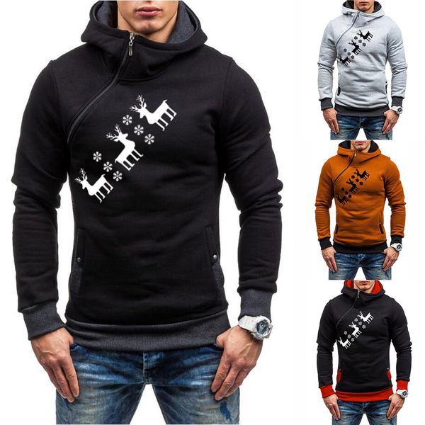 

fashion men christmas long sleeve patchwork hooded casual blouse sweatshirt, White;black