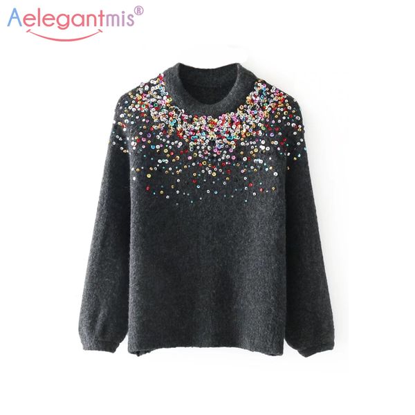 

aelegantmis fashion rainbow sequined knitted sweaters women chic cashmere sweater pullovers female autumn winter casual jumpers, White;black