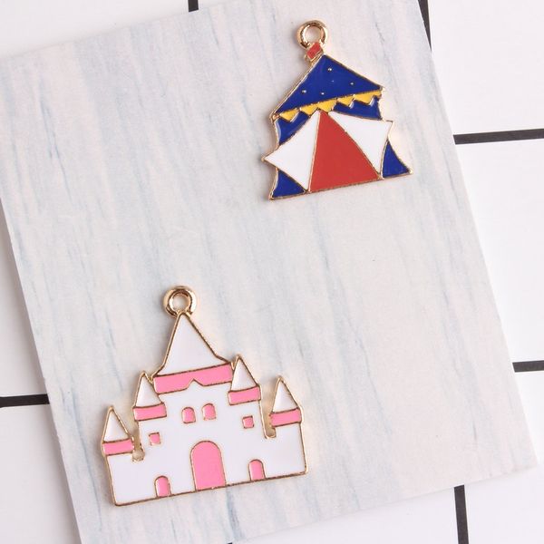 

10pcs fashion handmade diy enamel castle tent charms for bracelet, metal alloy enamel castle pendants dangle jewelry making, Bronze;silver