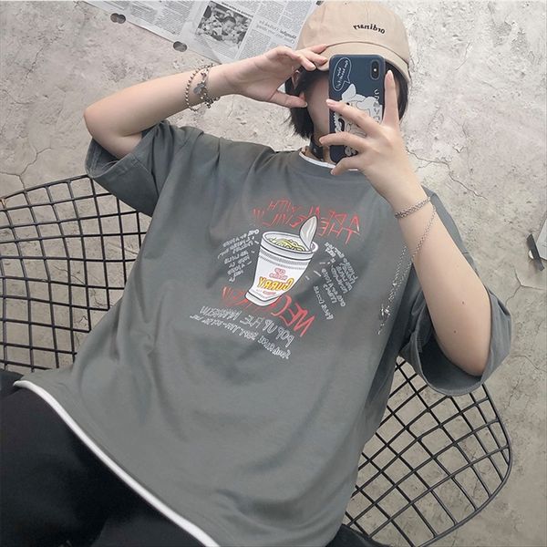 

2020 short-sleeved t-shirt female loose student slim versatile size clothes half-sleeve clothes ins stylish t-shirt, White