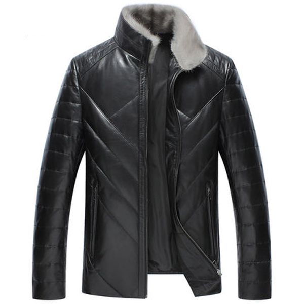 

2019 new arrival winter real sheepskin& collar white duck down jackets men's real leather coat plus size jaqueta de cour, Black