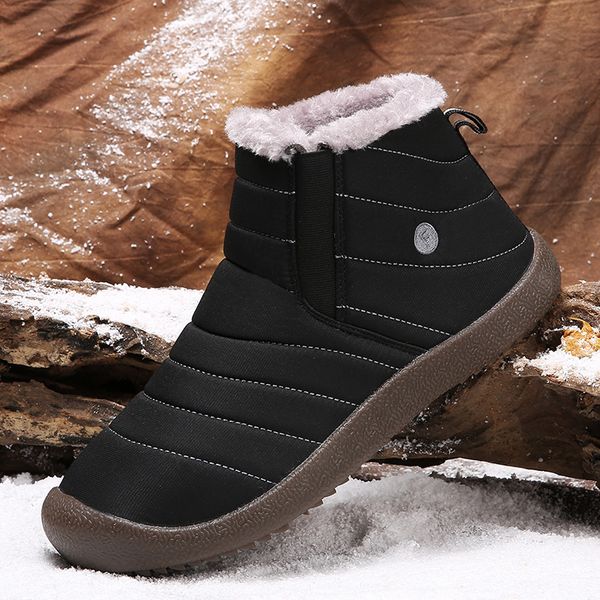 

winter men's cotton shoes warm and velvet men's boots wear-resistant waterproof non-slip comfortable lazy one pedal snow boots, Black
