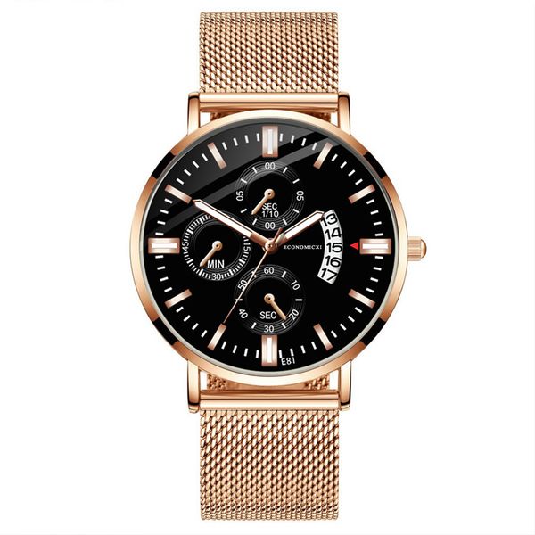 

watches men fashion simple stainless steel with three eyes small dial wristwatch relogio masculino quartz erkek kol saati watch, Slivery;brown