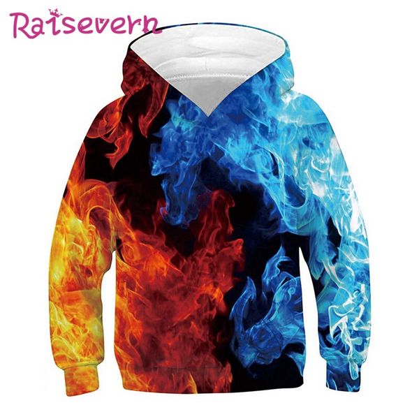 

raisevern flame 3d print children hoodie boys girls sweatshirts hooded pullover 2019 autumn winter kids child, Black