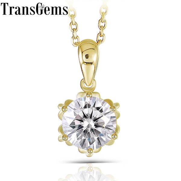 

transgems 18k yellow gold 1ctw 6.5mm f color moissanite flower shaped pendant necklace with yellow gold chain for women, Silver