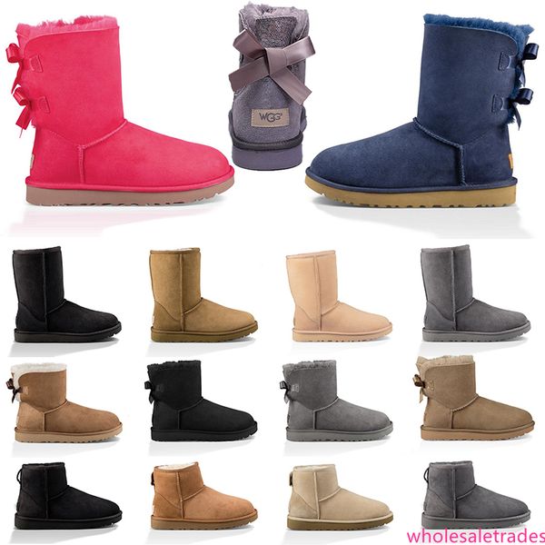 

designer australia boot for women winter snow boots ankle short bow black chestnut grey blue fashion girl outdoor shoes ing