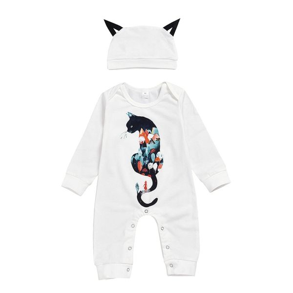 

baby children rompers 3-24m cute cat print two-piece suit baby boys girls climbing clothes hat, Blue