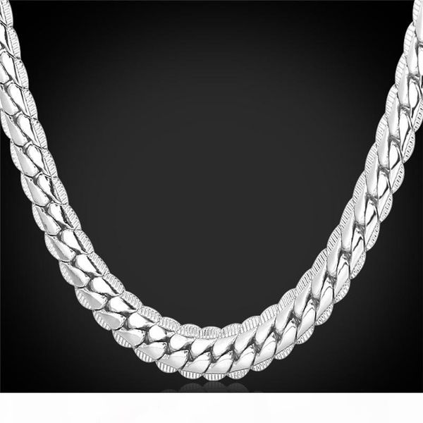 

6mm 18 «-32» мужчины золотой цепи длинное ожерелье платиновым покрытием ювелирные изделия снаряженная кубинский link цепи ожерелье, Silver