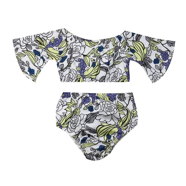

3-24M Baby Summer Off-shoulder Floral Clothes Set Toddler Babies Girl Off Shoulder Flower Crop Tops+Shorts Sunsuit Clothing Sets