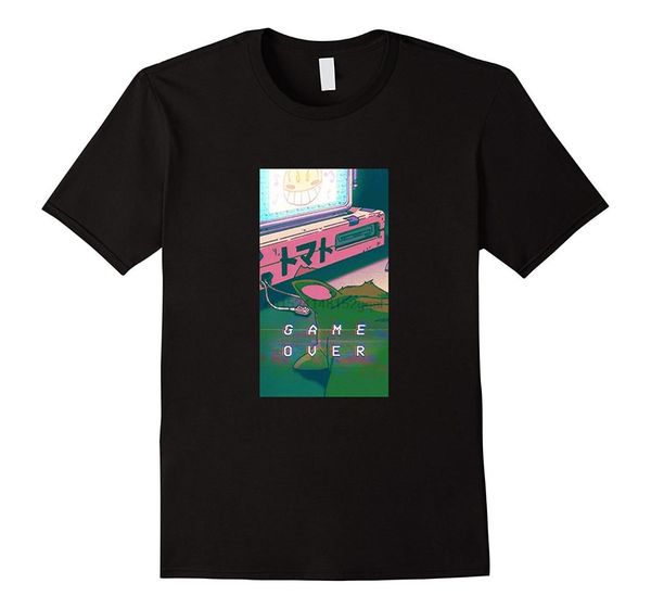 

game over cyber punk aesthetic vaporwave anime japan skate new design cotton male tee shirt designin, White;black