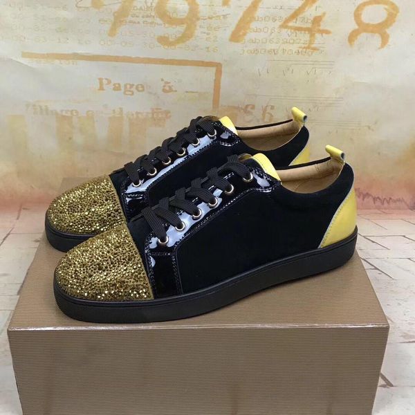 

designer shoes designer sneakers low cut spikes flats shoes red bottom for men and women leather sneakers party designer shoes ku06, Black