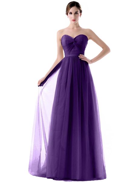 

Custom Made 2020 Formal Bridesmaid Dresses Sweetheart Strapless Backless Pleats Tulle Lavender Long Floor Length Junior Bridesmaid Dress