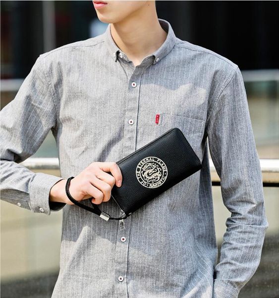 

factory wholesale men bag leather mens business clutch beautifully embroidered long wallets outdoor leathers casual purse, Red;black