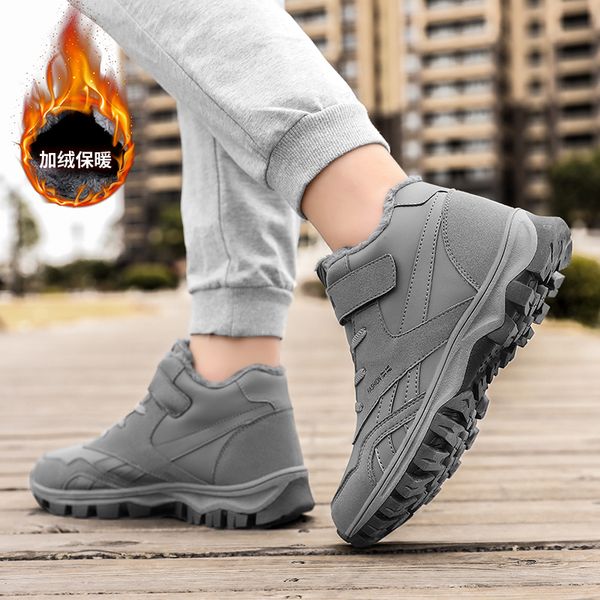 

men's cotton shoes winter korean version of the snow boots high to help warm thick bottom and velvet thickening men's shoes leat, Black