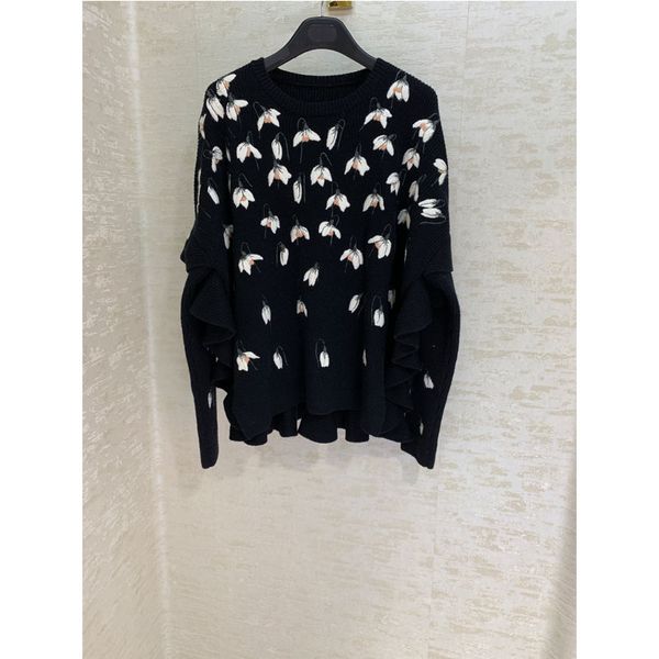 

women's sweaters autumn and winter wool embroidery flower sweater quality long sleeve female, White;black