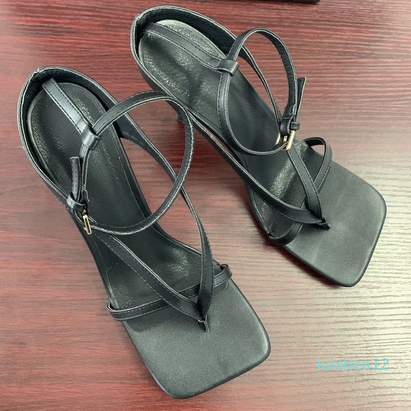 

2020 summer women sandals high heels shoes fall street look females square head open toe clip-on strappy sandals women l12, Black