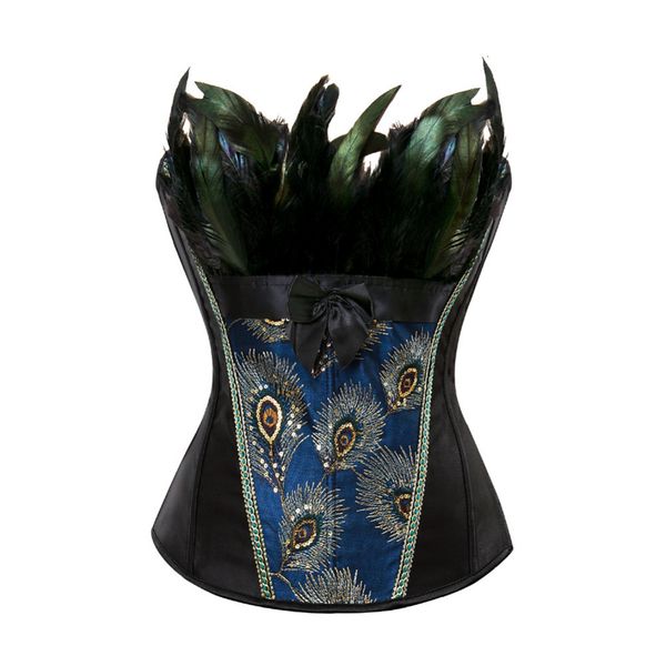 

s-6xl peacock embroidery princess burlesque overbust corset gothic feather clothing body shaper bustier, Black;white