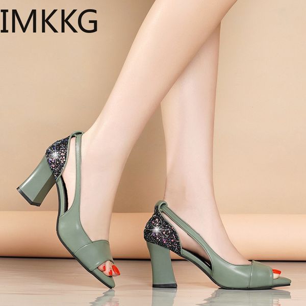 

2019 summer comfortable ladies high heel sandals women shoes hollow peep toe square heel sandals woman s80053 y200620, Black