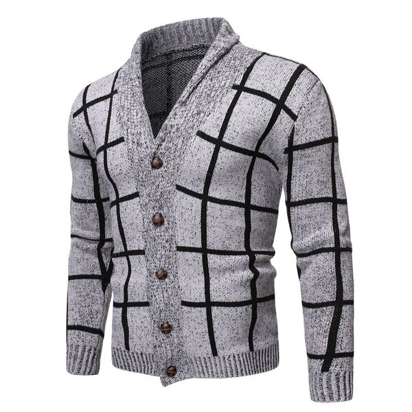 

2019 fall and winter men new fashion original simply style version fashion cardigan sweater casual front button v neck wool blend, Black;brown